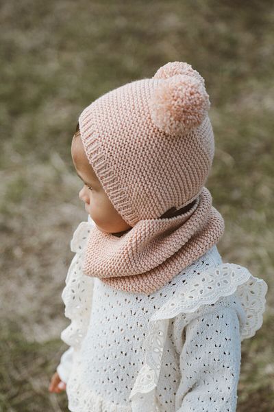 DERY BABY Pompom Bonnet Beret and Neck Collar Set-Powder