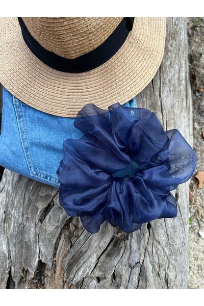 Melays قماش سكرانشي باللون الأزرق الداكن - حجم كبير، منظم، مشبك بيجل (قطعة واحدة)