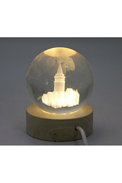hediyeconcepti 3D Galata Kulesi Motifli Ahşap Kaideli Cam Küre