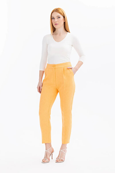SEÇİL Pantaloni portocalii de damă - cu buzunare și până la gleznă