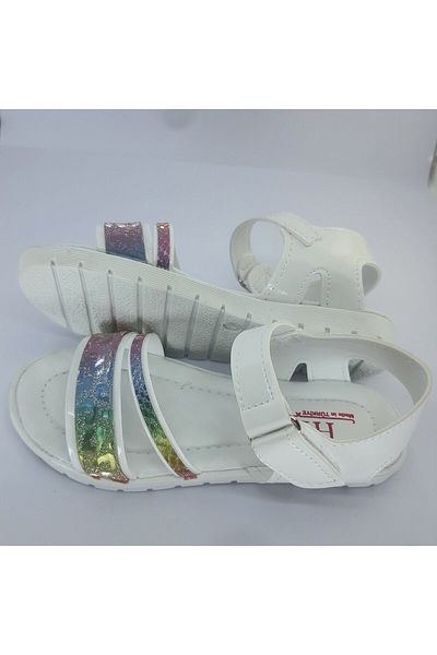 NewOneMall Girls' Sandals - White Silver, Hologram Phylon, Soft Sole and Velcro
