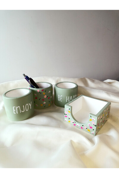 MİLE CONCEPT Masaüstü Dekoratif Beton Kalemlik 3 lü ve Bloknotluk Seti