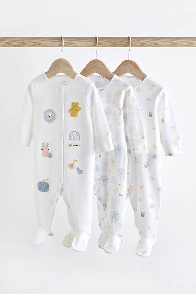 Next Baby White Shiny Animal Patterned 3-Piece 100% Organic Cotton Sleeping Bag Set - ALY01547