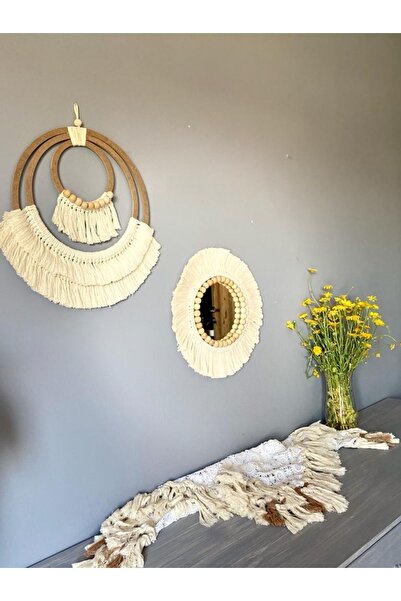 kattuna Wall Art Makrome Ve Boncuklu Ayna Duvar Dekorasyon Ürünü 2’li Set