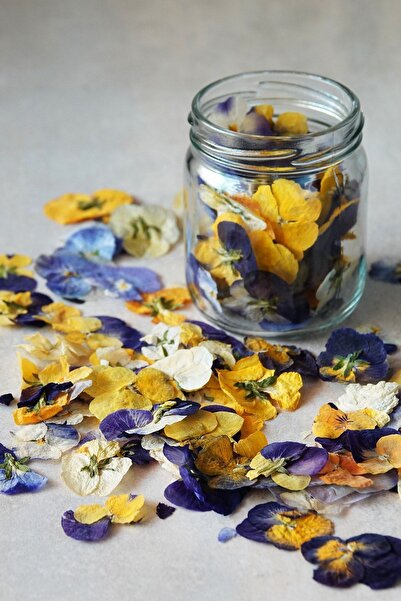 Mimi Çiftliği Kurutulmuş Yenilebilir Çiçek Menekşe - Cam Kavanoz 100 Adet Çiçek