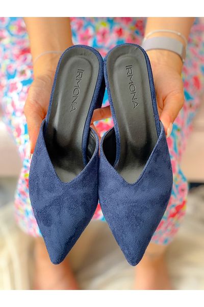 irmona Παντόφλες Oasis με τακούνι Navy Blue Suede