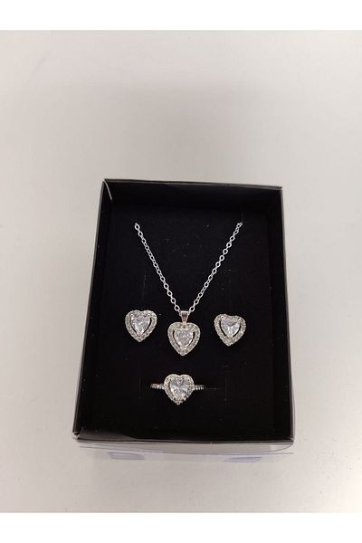 Romea Necklace-Earrings-Rings Jewelry Set Silver Color with White Stones