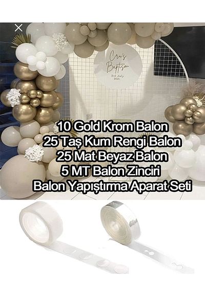 Yogi parti 10 chrome Gold 25 White and 25 Stone Sand Balloon chain