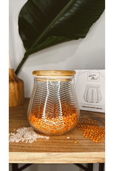 Luca Mia Bambu Kapaklı Çizgi Desenli Cam Kavanoz 600 ml