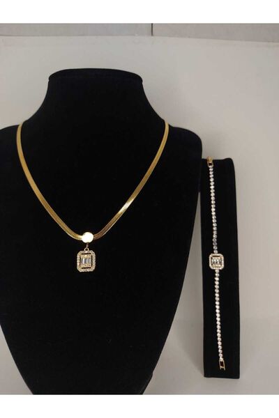 Romea İtalyan Zincir Baget Kolye & Bileklik Takı Seti, Çelik takı seti, Şık T...