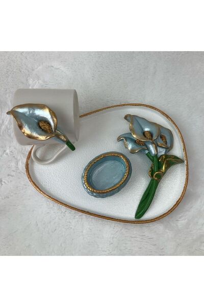 tastan hayaller Mavi Gala Çiçeği Kahve Fincanı Ve Sunum Tabağı