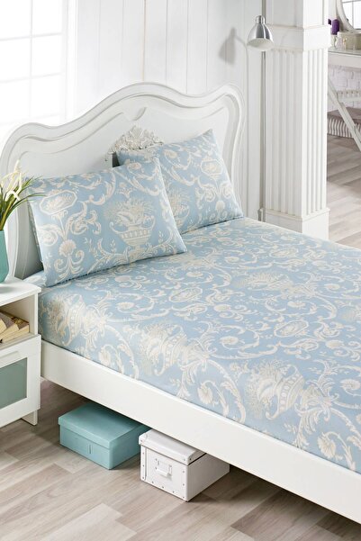 Enlora Home Pes Lastikli Çarşaf Seti Çift Kişilik Tuval Mavi