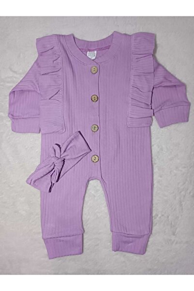 MİNİCEY BABY Baby Girl Ruffled Bandana Jumpsuit Long Sleeve Seasonal Jumpsuit