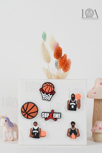 Crocs Corcs Jibbitz Terlik Süsü - Basketbol- Kaucuk - Suluk Süsü - Telefon Süsü, 6 Adet Charm, Matara Süsü