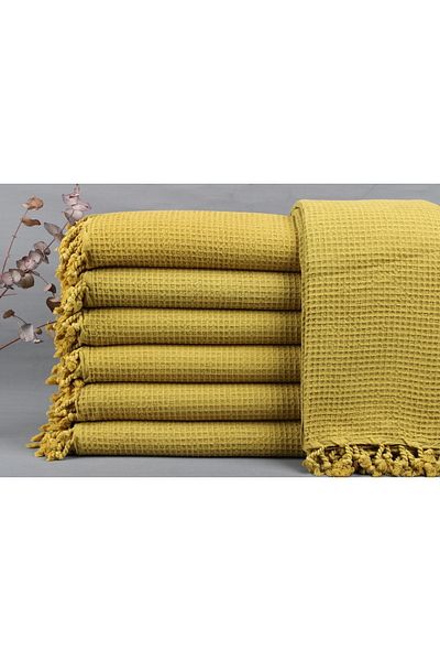 Kayra Export 170x230 Cm Cotton Cover Patterned Pique Mustard Decorative Pique