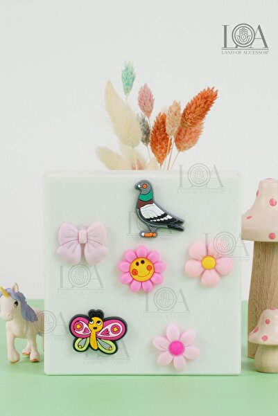 Crocs Çiçek - Corcs Jibbitz- Terlik Süsü - Kaucuk - Suluk Süsü Telefon- Süsü, 6 Adet Charm, Matara Süs