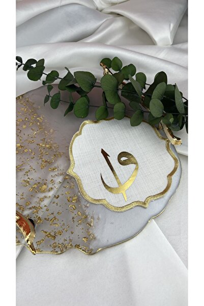 Rima Tasarım Arapça Motif Altın Baskılı Sunum Peçetesi, Sunum Mendili