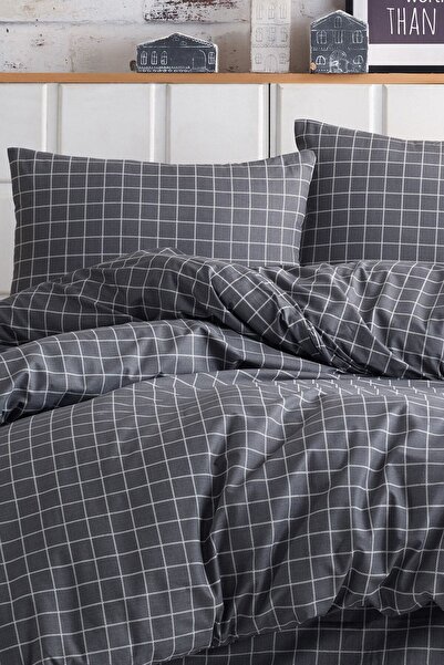 Enlora Home Kolay Ütülenir Nevresim Takımı Tek Kişilik Mini Kare Antrasit