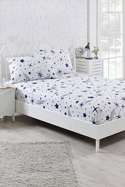 Enlora Home Çift Kişilik Pes Lastikli Çarşaf Seti Halley Beyaz