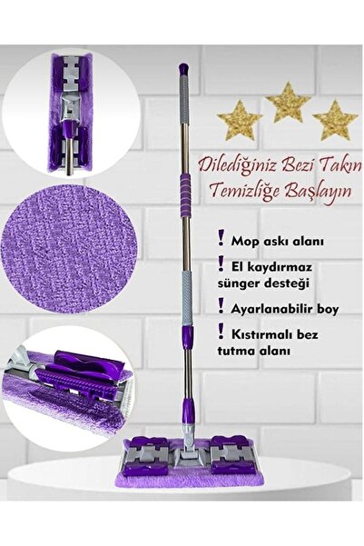 BYM Store 1 yedekli yer mopu duvar cam temizlik mikrofiber 4 mandallı mop