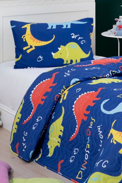 Enlora Home Kapitone Yatak Örtüsü Seti Tek Kişilik Dinazorus Mavi