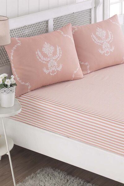 Enlora Home Pes Lastikli Çarşaf Seti Çift Kişilik Pure Pudra