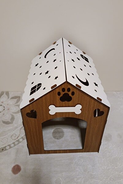 HOBİCİM İsme özel Küçük ırk iç mekan Köpek evi kulübesi iç mekan,ceviz beyaz