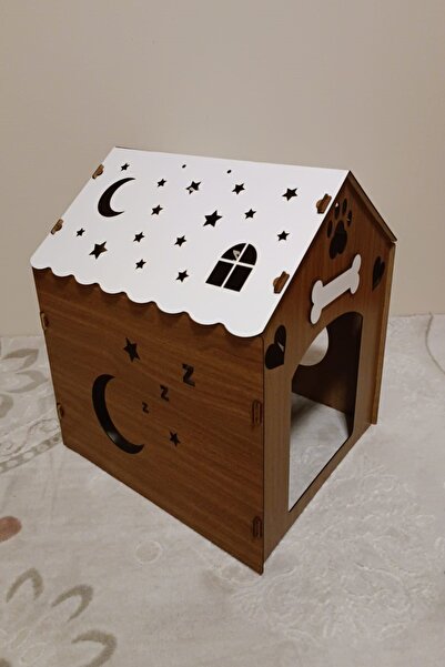 HOBİCİM İsme özel Küçük ırk iç mekan Köpek evi kulübesi iç mekan,ceviz beyaz