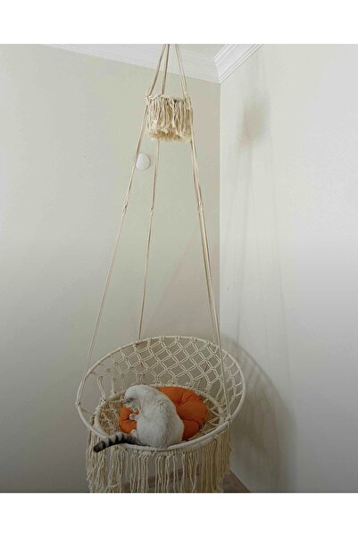 AslanButik İp Makrome Özel Örgü Salıncak Hamak Pamuk Ip (55X70) 70 Retro Tek Kişilik Ekru