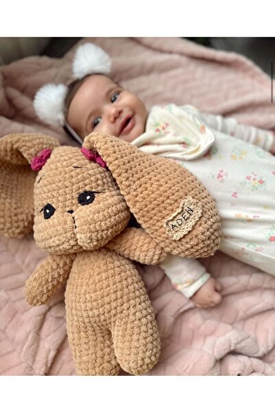 Homesinti 30-35cm Amigurumi Işlemeli Gözlü Tavşan Uyku Arkadaşı (İSİM IŞLENİR)