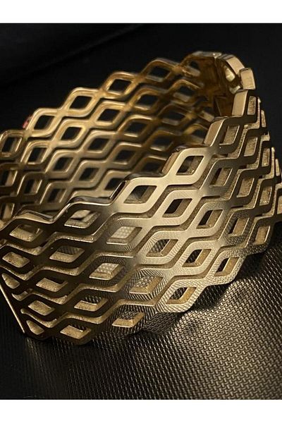 G Sport POLO Geometric Gold Thick Bracelet Handcuffs - Width 3 Cm