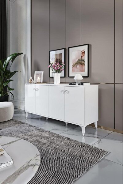 mapahomeliving Simple Konsol Beyaz Gümüş