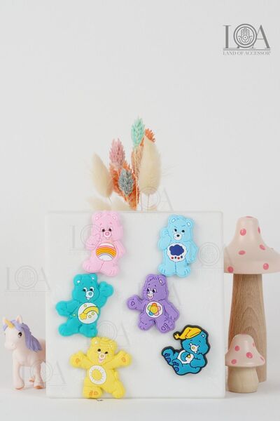 Crocs Corcs Jibbitz Terlik Süsü - Ayıcık - Kaucuk - Suluk Süsü - Telefon Süsü, 6 Adet Charm, Matara Süsü