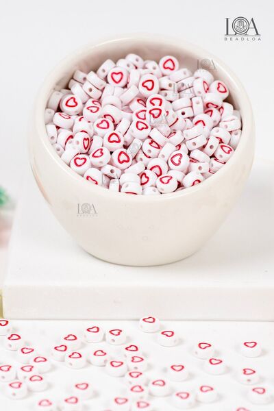 LANDOFACCESSORY 4x7 mm Plastic Flat Red Heart Beaded Jewelry - 25 gr 150 Pieces