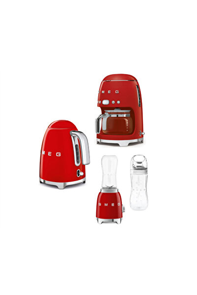 SMEG Kırmızı Filtre Kahve Makinesi, Su Isıtıcı Kettle Ve Kişisel Smootie Blen...