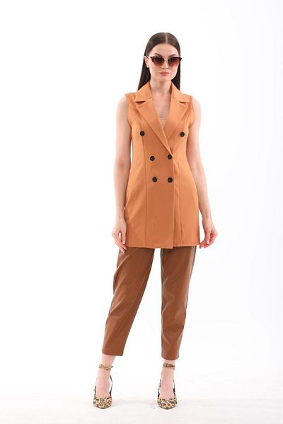 Fosiya Long Double Fabric Vest - 6 Buttons