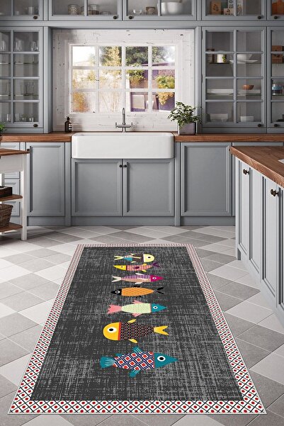 MENTEŞ HOME MENTEŞ Çok Renkli Balık Desen Mutfak Yıkanabilir Kaymaz Taban Lek...
