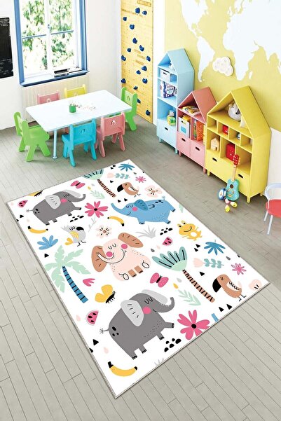 MENTEŞ HOME MENTEŞ Beyaz Sevimli Hayvanlar Desen Yıkanabilr Kaymaz Taban Leke...