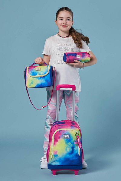 Coral High Set de genți din 3 piese cu model Tie Dye colorat cu racletă - SET 0123957