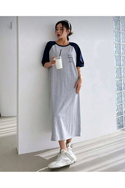 LOUİSA Γυναικείο μπλουζάκι-φόρεμα με εμπριμέ λεπτομέρειας γκρι-μαύρου