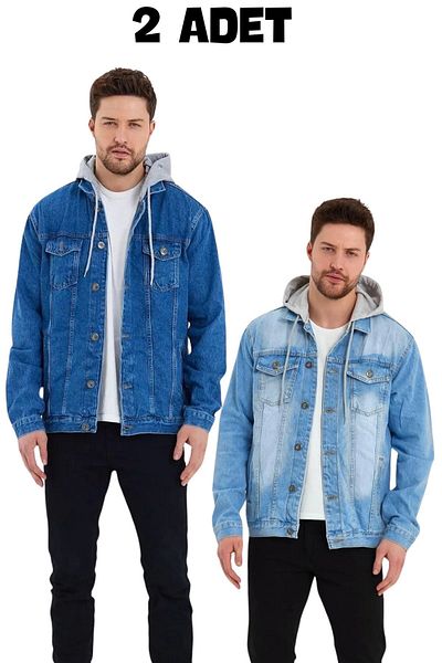 DAMGA JEANS Men's 2 Pack 100% Cotton Daily Oversize Hooded Denim Jacket
