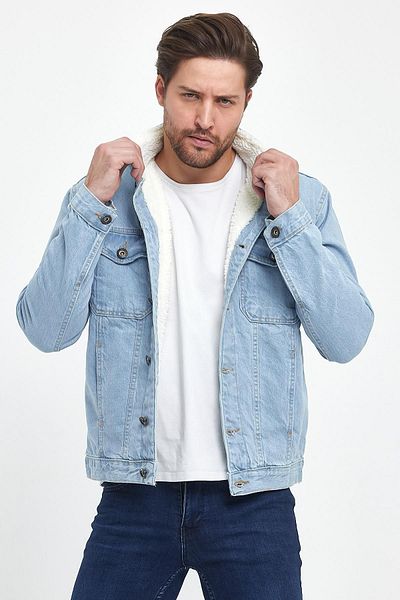 DAMGA JEANS Мъжко зимно модно дънково яке за зимен сезон Ice Blue