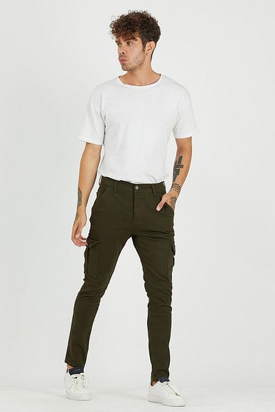 DAMGA JEANS Men's 2 Piece Daily Comfortable Trend Street Fashion Cargo Pocket Trousers Khaki