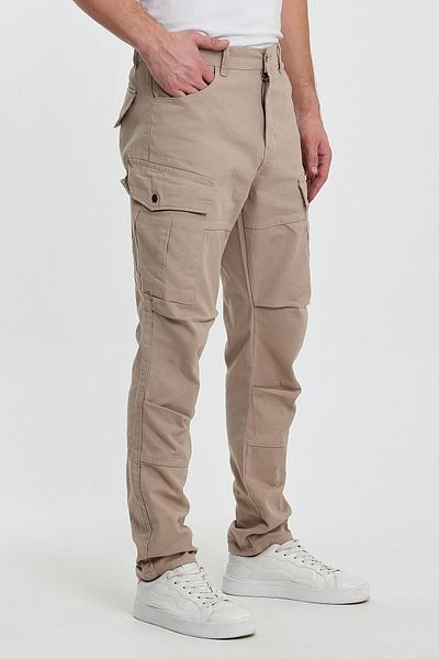 DAMGA JEANS Men's Cream Colored Flexible Cotton Wide Leg Cargo Pants