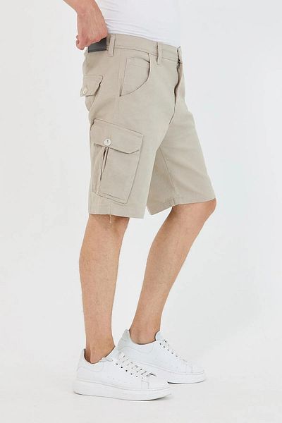 DAMGA JEANS Men's Slim Fit Cargo Pocket Capri Shorts Stone