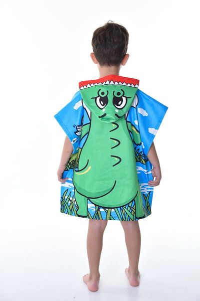 PODIUM GYM Nou 100% bumbac cu imprimeu crocodil Poncho cu glugă halat de baie plajă - piscină - baie prosop nou pentru copii