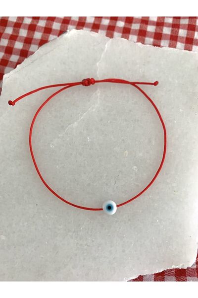 Atelier Çağla Red Bracelet with Evil Eye Beads