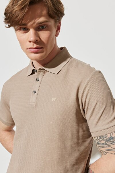 WRANGLER Regular Fit Regular Cut 100% Cotton Polo Collar Beige T-Shirt