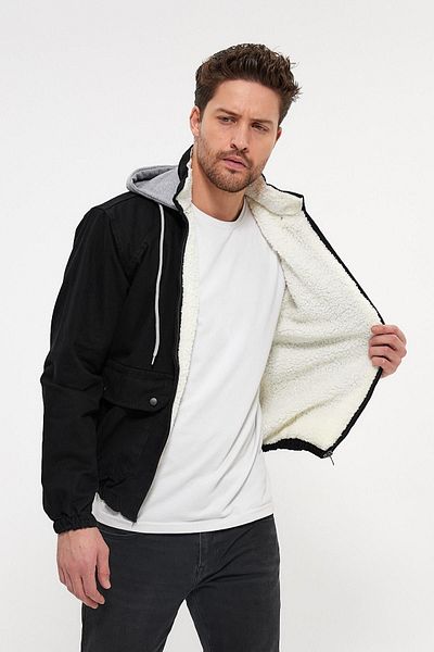DAMGA JEANS Унисекс дънково яке с качулка и подплата от памук JeanVibe, черно
