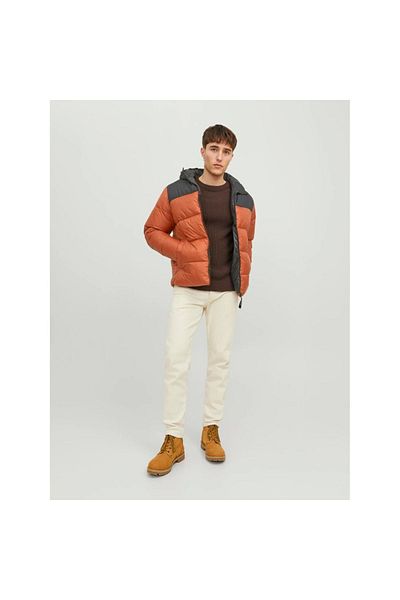 Jack & Jones Jack&jones Toby Puffer Hood Sn Men's Orange Hooded Coat